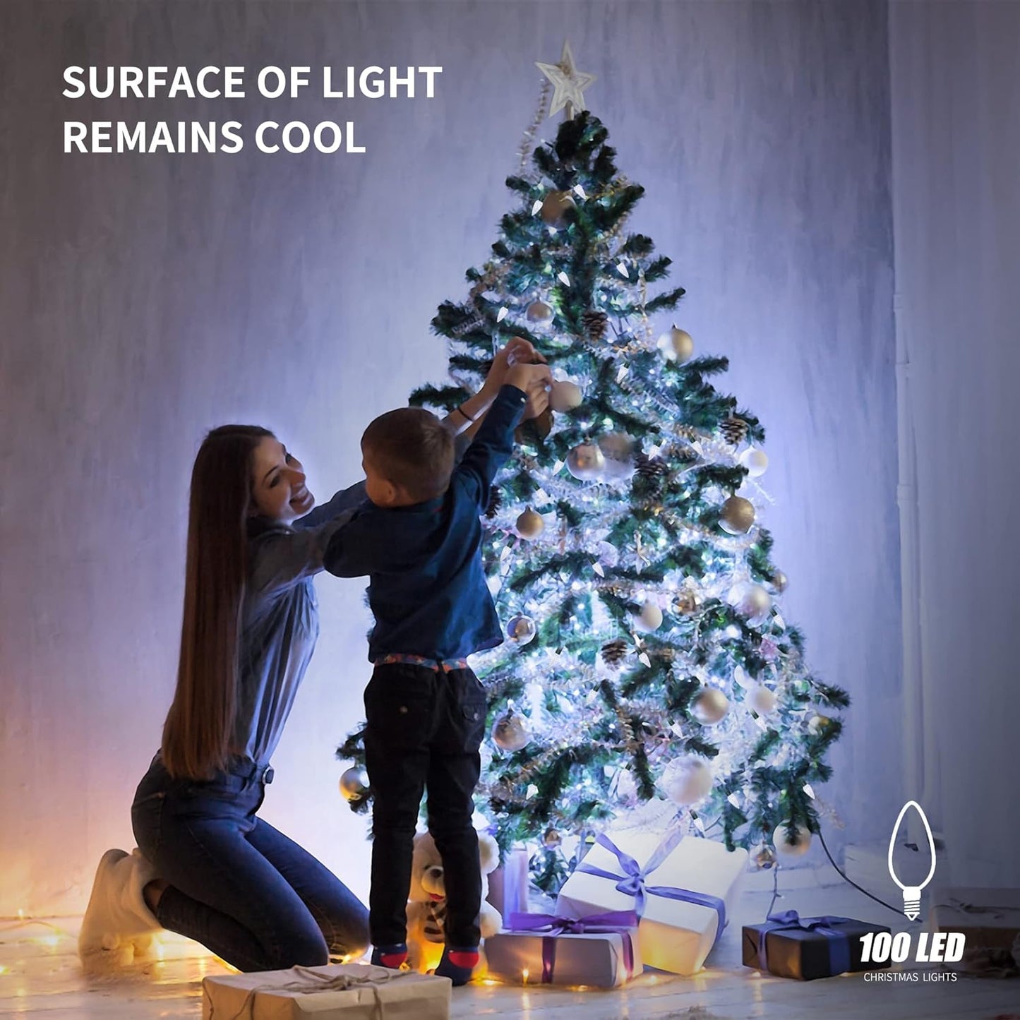 Waterglide C6 Christmas Lights - 33ft 100 LED Faceted String Lights | Waterproof Indoor/Outdoor Decor