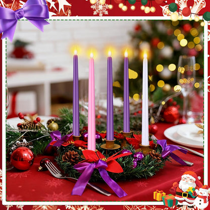 Skiennix 11-Inch Christmas Advent Wreath - 5 Flameless Taper Candles with Pine Cones & Poinsettias