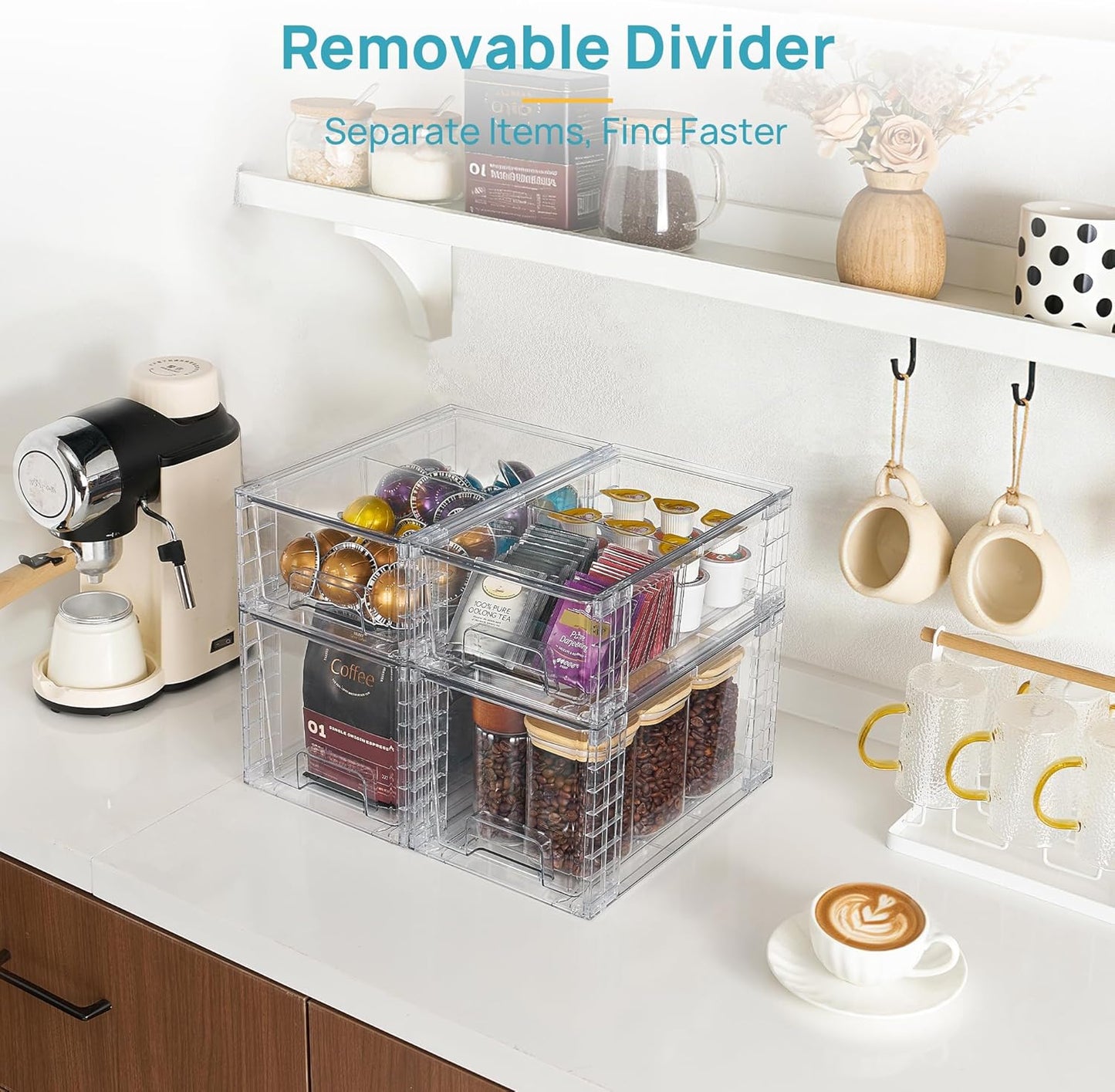 Vtopmart Clear Stackable Storage Drawers - Easy Assembly Organizers for Kitchen, Bathroom & Pantry | 4 Pack