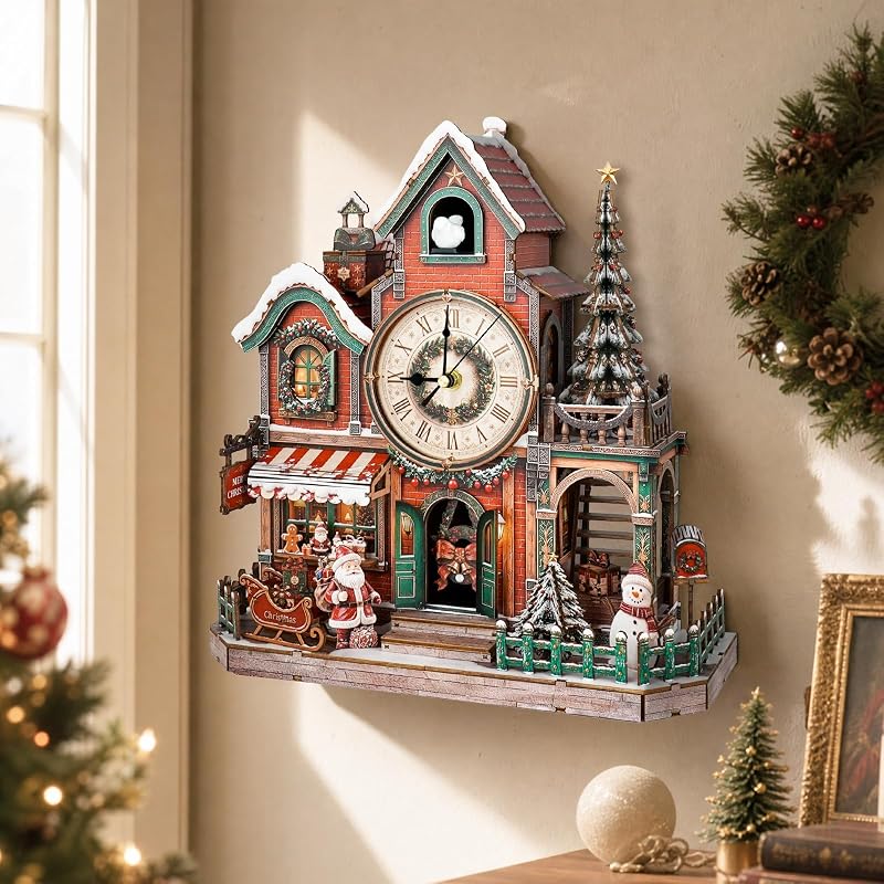 3D Puzzle Clock Kit - Christmas Cottage Cuckoo Clock Model with 3 Modes (Variation: Christmas Cottage)
