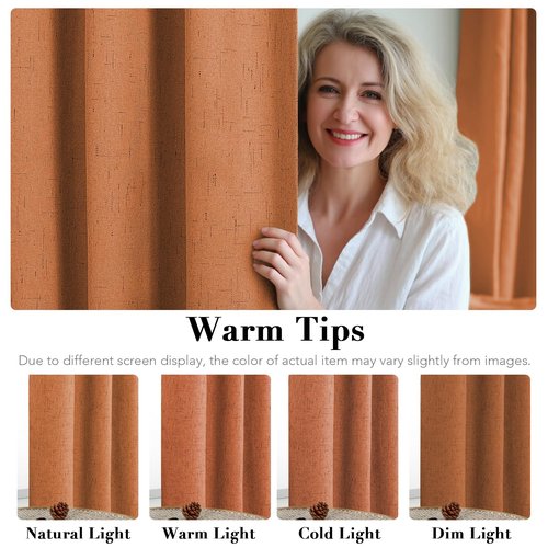 H.VERSAILTEX Linen Blackout Curtains Durable Thick Textured Linen Look 100% Blackout Patio Door Curtain Anti Rust Grommet Extra Wide Sliding Door Curtain Panel, Orange, W100 x L96 inch