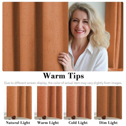 H.VERSAILTEX Linen Blackout Curtains Durable Thick Textured Linen Look 100% Blackout Patio Door Curtain Anti Rust Grommet Extra Wide Sliding Door Curtain Panel, Orange, W100 x L84 inch