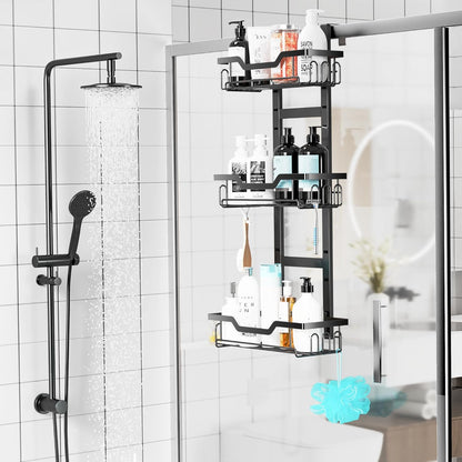 Moforoco Over The Door Shower Caddy - 3-Tier Hanging Organizer for Bathroom & Kitchen Storage - Black