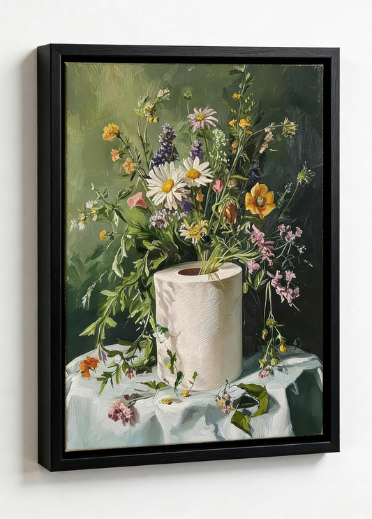 Skiennix Funny Floral Bathroom Wall Art - Moody Botanical Canvas Print | 8x10 Inch Decor