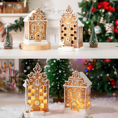 Skiennix Christmas Gingerbread Village House Figurines - Pre-Lit LED Table Decorations | 2-Piece Set