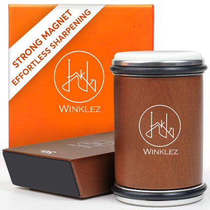 Winklez Rolling Knife Sharpener with Diamond and Ceramic Discs, Kitchen Knife Sharpener with 15° & 20° Magnetic Angles, Strong Knife Sharpening Kit (Brown)
