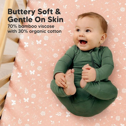 KeaBabies Fitted Crib Sheets - Soft Bamboo Viscose Cotton, 52x28, Durable & Breathable (Butterflies)