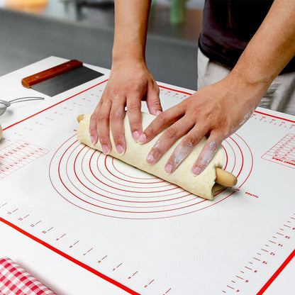 Skiennix Silicone Pastry Baking Mat - Heat Resistant, Non-Stick & BPA Free | 27.5” x 20”, Red with Brush & Scraper