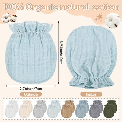 Skiennix Newborn Baby Muslin Mittens - Soft, Breathable No-Scratch Gloves for Infants 0-6 Months