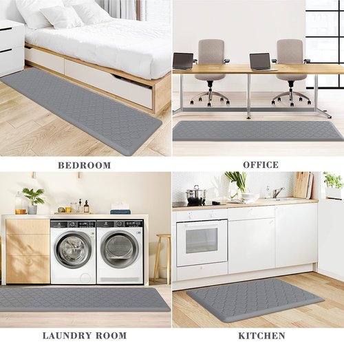 Kitchen Mat [2 PCS] Cushioned Anti-Fatigue Floor Mat, Waterproof Non-Skid Kitchen Mats and Rugs, Ergonomic Comfort Foam Kitchen Rugs, Standing Mat for Floor,Office, Sink(Grey,17.3"x28"+17.3"x60")