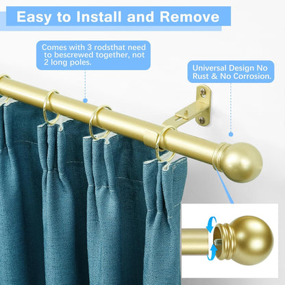 Skiennix Adjustable Curtain Rods - Max Length 60 Inches | Warm Gold Finish, 16 to 48 Inches