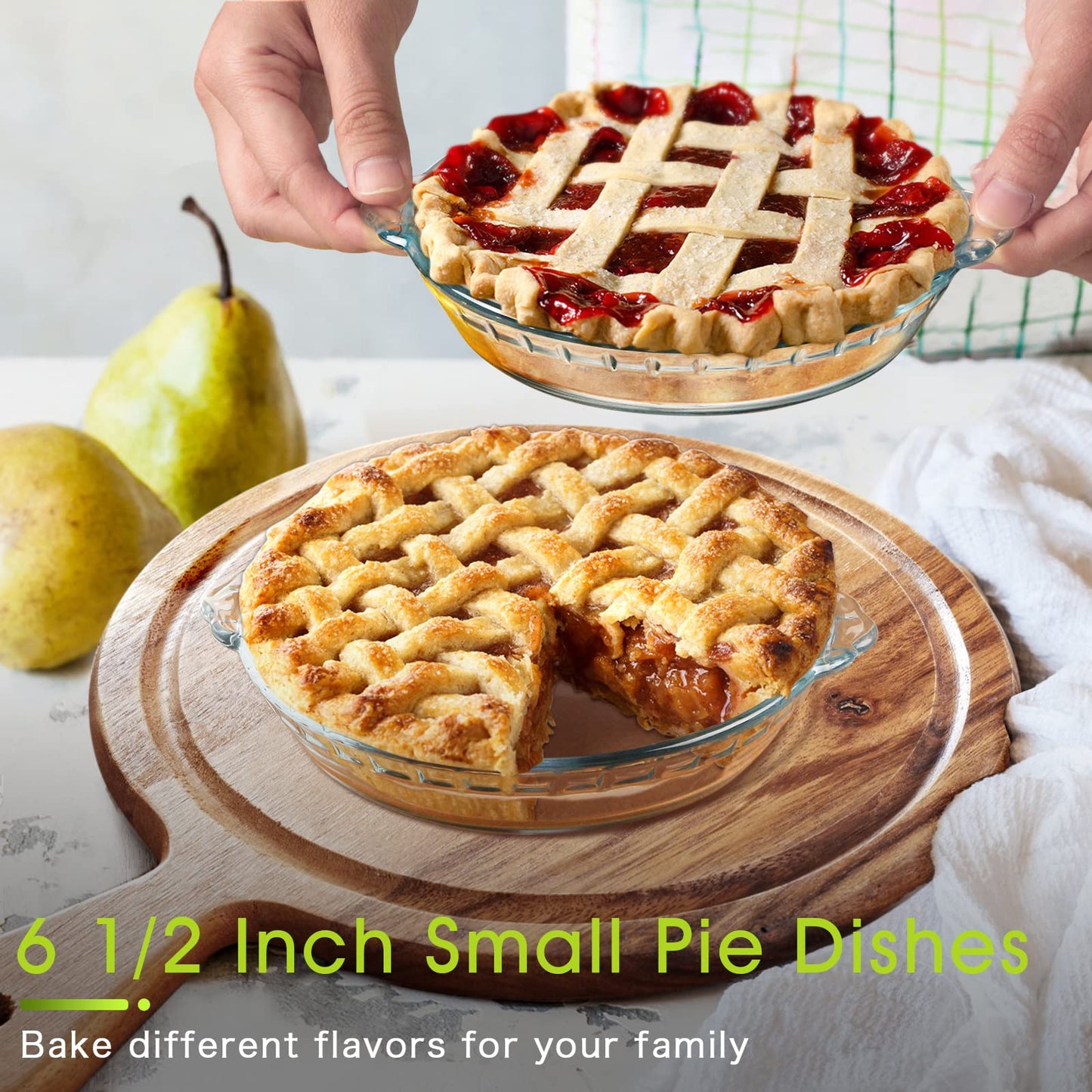 ZYER Mini Glass Pie Plate for Baking 11.6oz Clear Pie Dish for 1 Pie Pan with Handles Glass Pie Dish, 6.5 inch 2pack