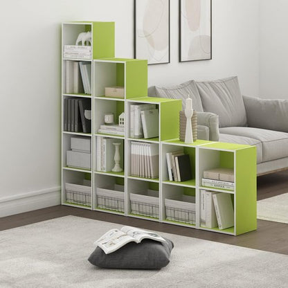 Furinno PASIR 4-Tier Modern Bookshelf - Easy Assembly Open Shelves Bookcase | Green/White, 9 x 12 x 42