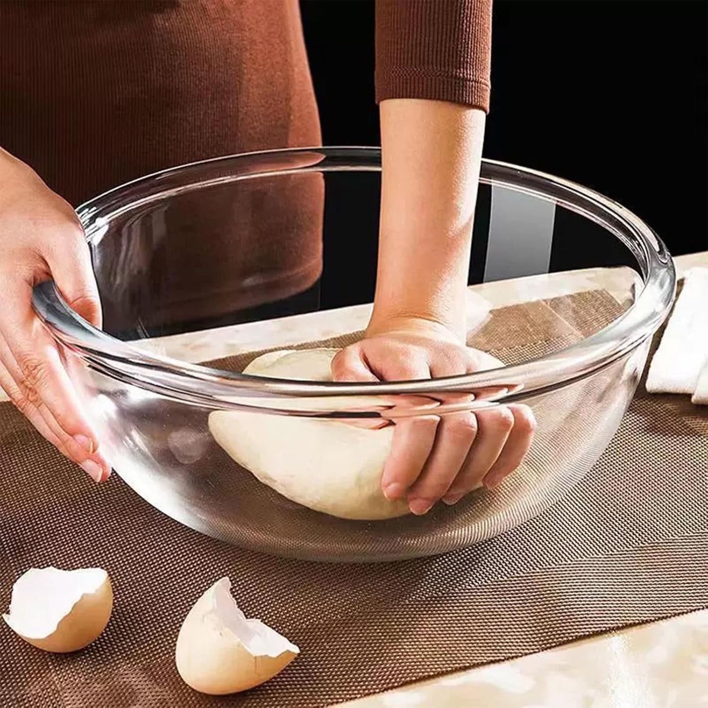Skiennix 6.5 Quart Glass Bowl with Lid - Perfect for Sourdough Bread Making & Salad Prep | 12.3 Inch Clear Design