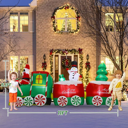 Aixuler 11 ft Christmas Inflatable Train Decoration with Santa - Red & Green LED Lights