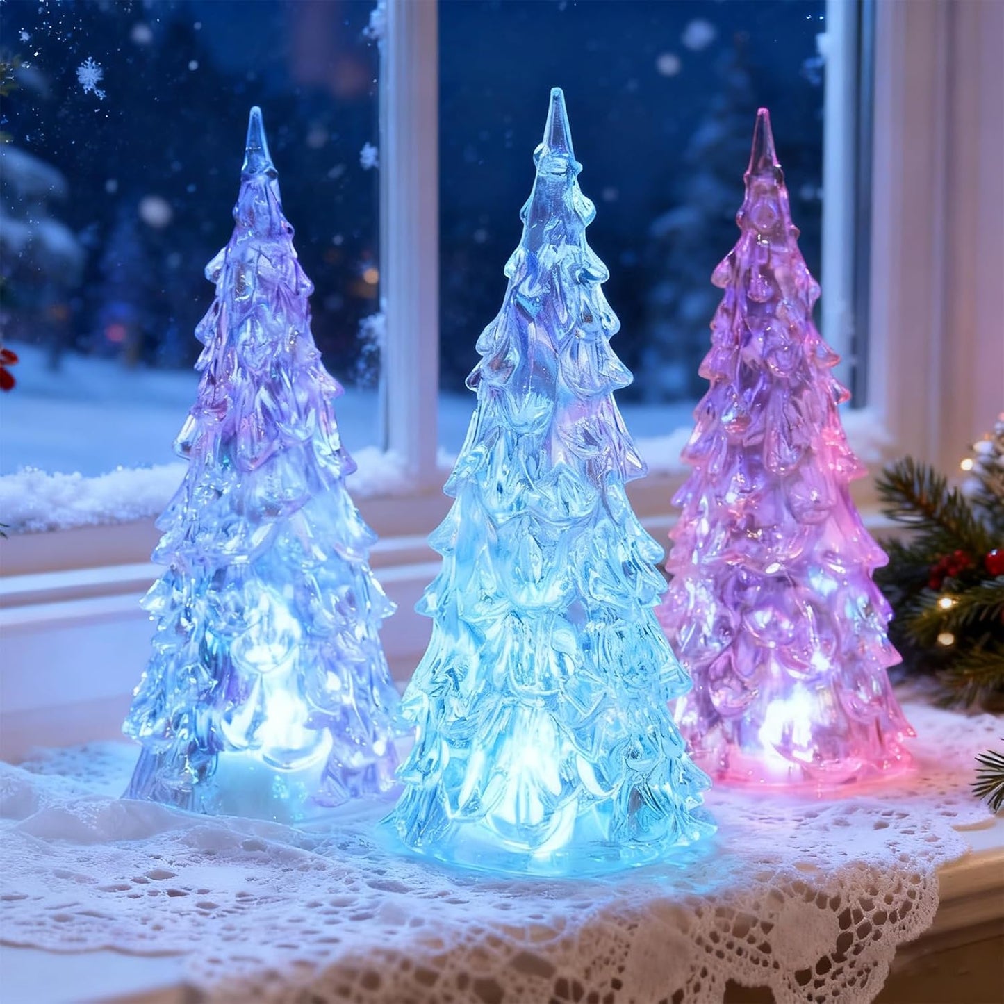 Skiennix Acrylic Christmas Tree Lamp - Enchanted 7-Color Changing Lights | Mini 5 x 2 Inch Decor