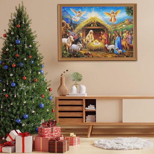 Gold Foil Accents Advent Calendar Jigsaw Puzzle - 1008 Pieces Nativity Scene Countdown for Family 2026
