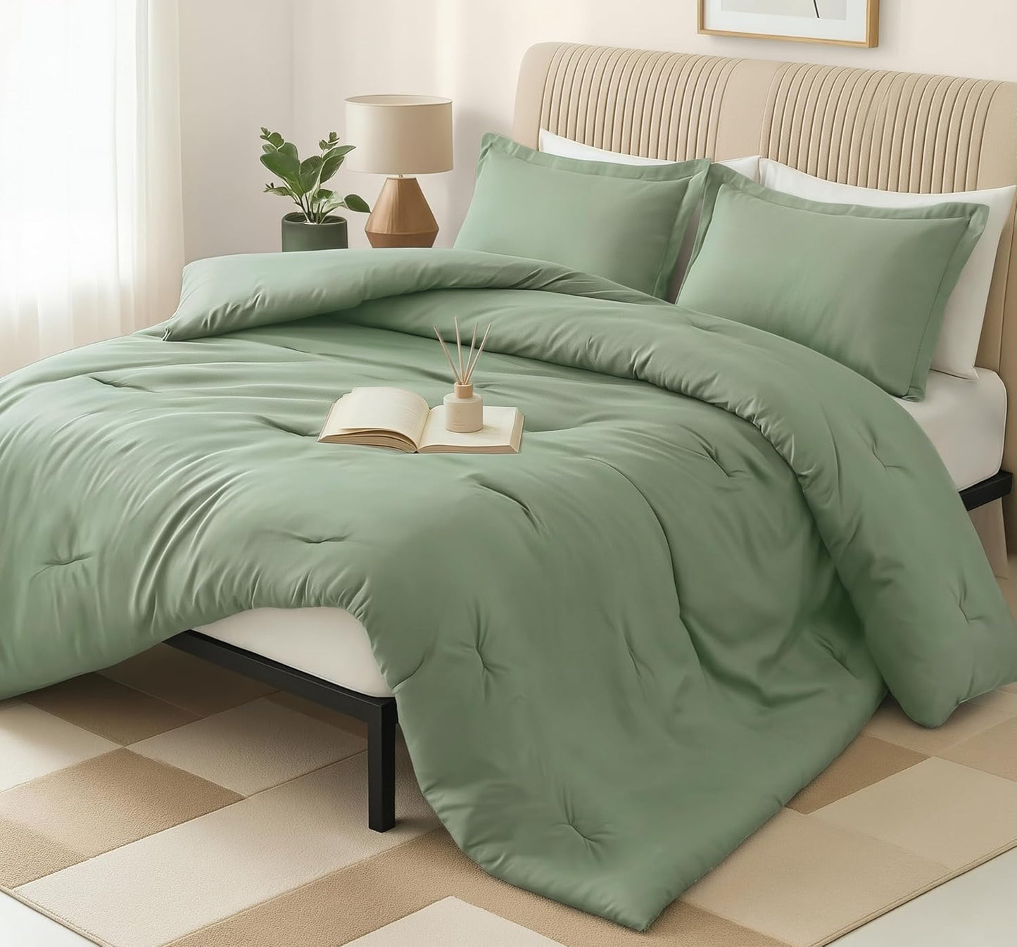 Utopia Bedding Queen Comforter Set - 3 Piece Sage Green Down Alternative Bedding | Soft 88"x88" Comforter & 20"x26" Shams