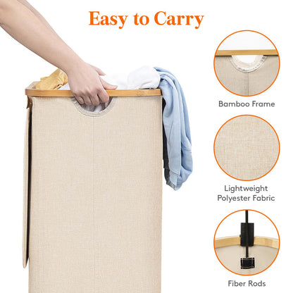 Lifewit 100L Laundry Basket with Lid, Clothes Hampers for Laundry with Bamboo Handles and 1 Removable Bag, Large Foldable Laundry Hamper for Bedroom, Bathroom, Dorm, Laundry Room, Beige