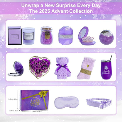 Lavender Spa Advent Calendar 2026 for Women – Purple Countdown Gift Set with Bath Accessories