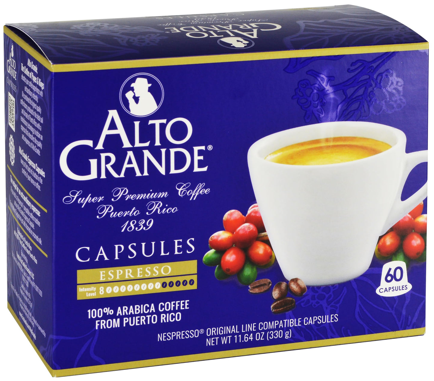 Alto Grande Super Premium Coffee Single Serve Capsules for Nespresso Machines, 100 Percent Arabica Coffee From Puerto Rico (Espresso, 60 Count)