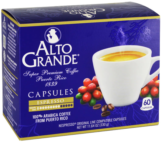 Alto Grande Super Premium Coffee Single Serve Capsules for Nespresso Machines, 100 Percent Arabica Coffee From Puerto Rico (Espresso, 60 Count)