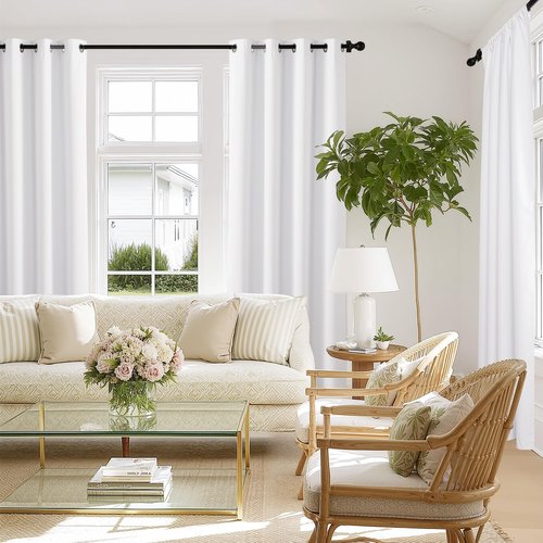 NICETOWN 100% Blackout Window Curtain Panels 90 inch Length for Living Room, Set of 2, Snow White, 55 inches Wide, Thermal Insulated Extra Long Drapes for Patio Sliding Door
