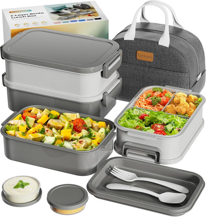 Skiennix Bento Box - Insulated Lunch Bag, 74oz Capacity, 3 Stackable, Leak-Proof, BPA-Free, Microwave Safe - Dusk Gray