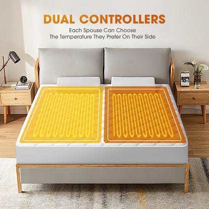 Valthie Heated Mattress Pad Queen Size,Dual Control Electric Mattress Pad,Bed Warmer with 10 Heat Settings & 1-12 Hours Auto Shut Off,Fit Up to 8-21" Deep Pocket, Machine Washable(60"x80",White)