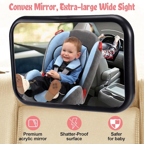 Baby Car Mirror - 360° Flexible Arm for Clear View | Easy Install Hook Clip for Rear Facing Infants