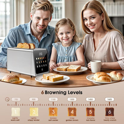 Skiennix Touch Screen Toaster - 2 Slice Stainless Steel Smart Toaster with Memory Function & 6 Shade Settings, 1.5" Wide Slot