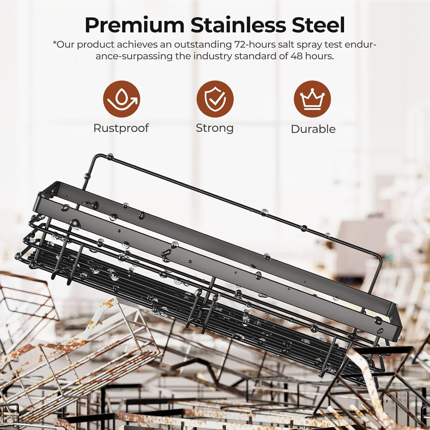Orimade Adhesive Shower Caddy - Wall-Mounted Soap Dish Holder with 5 Hooks | Stainless Steel, Black - 3 Pack