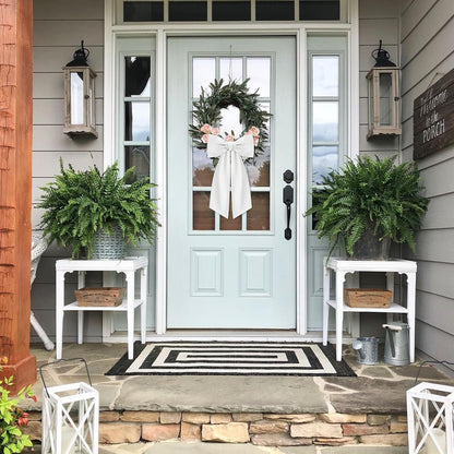 Skiennix White Wreath Sash - Elegant Linen Ribbon Bow for Front Door & Porch Decor | 2 Pcs Set