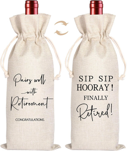 Retirement Gift Wine Bag, Best Retirement Gifts Farewell Leaving Gifts for Teacher Coworker Friend Colleagues Nurse Boss Retirees Work,Pairs Well With Retirement (Beige03)
