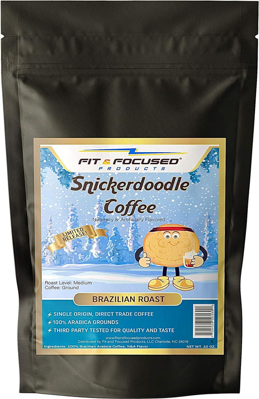 Snickerdoodle Flavored Ground Coffee - 100% Brazilian Arabica Grounds Infused With Vanilla, Cinnamon, and Caramel - Kosher, Direct Trade, Sugar Free, Zero Calorie And Keto Diet Friendly, 10 Ounce Bag