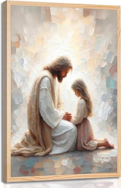 Jesus Wall Art - Christian Spiritual Painting of Jesus Praying with Child | Unframed Religious Decor for Home