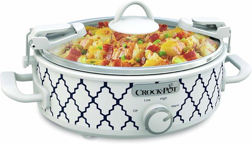 Crock-Pot 2.5 Quart Casserole Slow Cooker - Compact White/Blue Design for Quick Meals