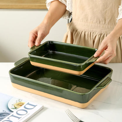 Regine Switzerland Ceramic Baking Casserole Dish - Large 9x13 Inch Pan with Handles in Forest Green