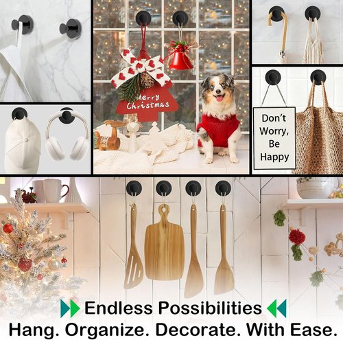 Black Wreath Hanger - 22LB Strong Suction Cup Hooks for Indoor/Outdoor Decor | Reusable for Holidays
