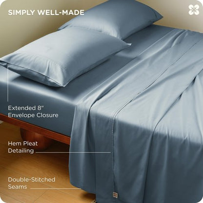 Bedsure Bamboo Viscose Cooling Sheets, Rayon Cotton Serene Blend, PureWoven, Breathable & Buttery Soft Queen Size Bed Set, Deep Pocket Up to 18", Hotel Luxury Bedding for Hot Sleepers, Dusty Blue