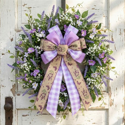 Lavender Butterfly Wreath Bow - 21 Inch Large Purple Burlap Ribbon for Rustic Farmhouse Decor