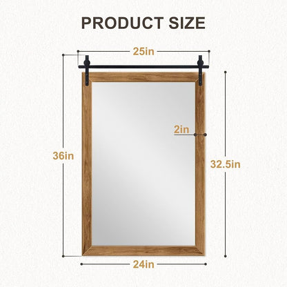 Wood Bathroom Mirror 24x36 in Farmhouse Brown Barn Door Design - Ready to Hang