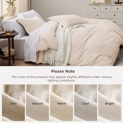 Bedsure Oat Milk Duvet Cover King Size - 3 Pieces Prewashed Cotton-Like Polyester Extra Soft Bedding Set, Includes 1 Duvet Cover 104x90 Inches with Zipper Closure & 2 Pillow Shams, No Comforter