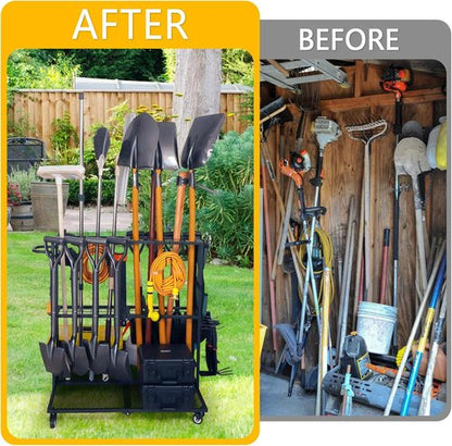 Garden Tool Organizer - Heavy-Duty Storage with Wheels | Large Holder for Lawn, Yard, Shed & Garage
