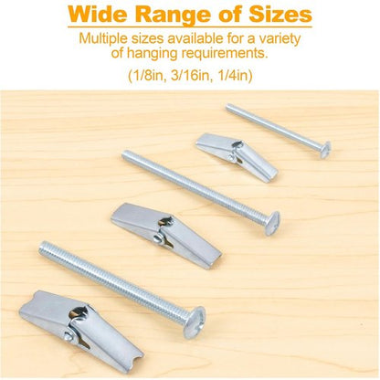 KURUI Heavy Duty Hollow Wall Anchors - 28-Piece Metal Drywall Anchor Kit with Toggle Bolts & Wing Nuts | 3 Sizes