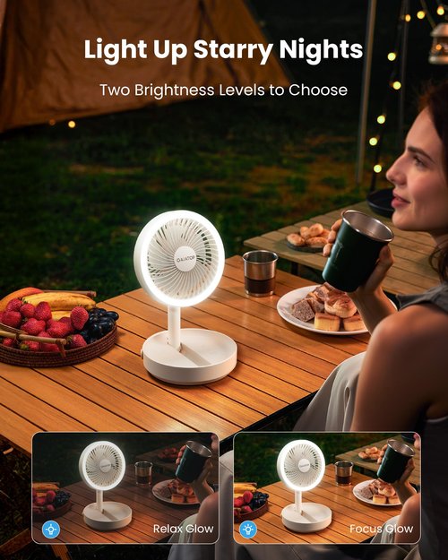 Gaiatop Foldable Small Desk Fan with LED Night Light, 6.8in Wireless 6000mAh Battery Powered Portable Fan USB Rechargeable, Bedroom Office Dorm Camping Travel Cruise Essentials, Gifts for Women Men