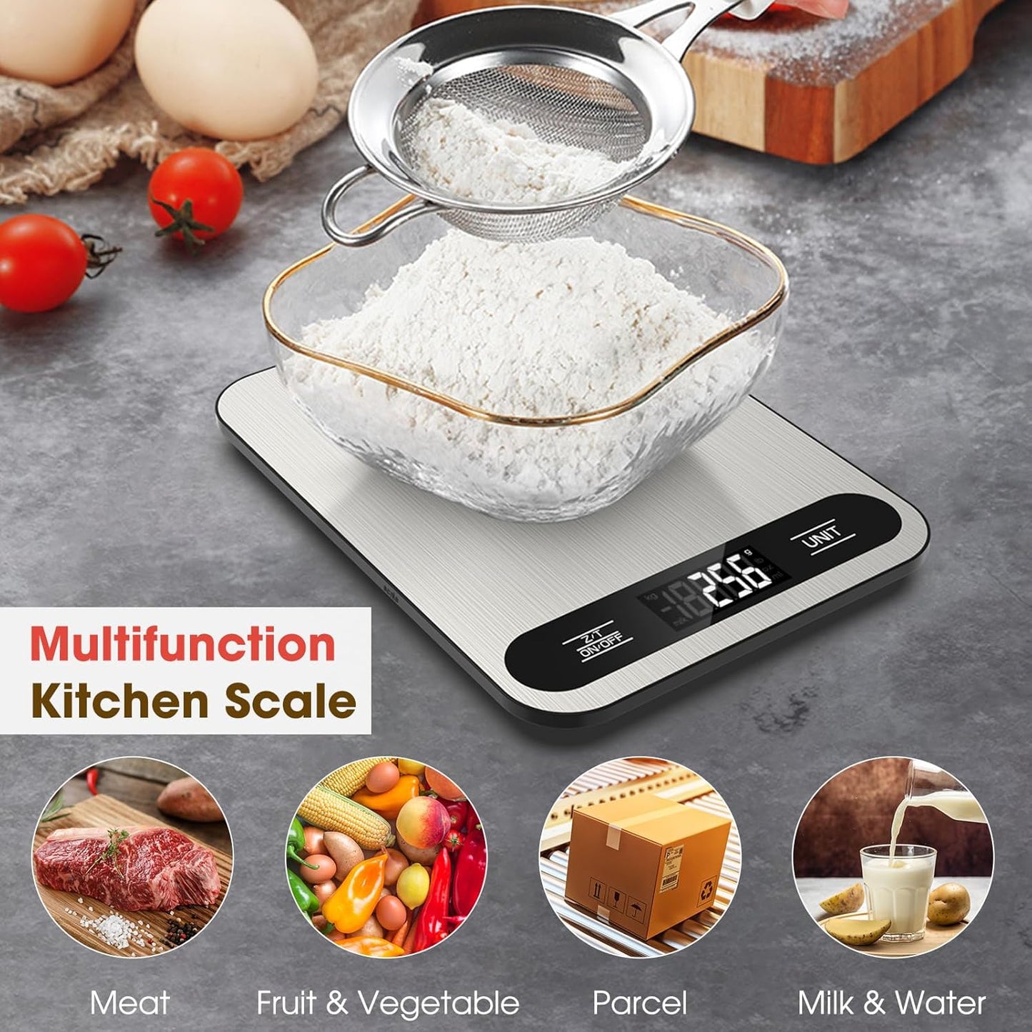 Mik-Nana Digital Kitchen Scale - 22lb Capacity with Tare Function & LCD Display | Stainless Steel for Baking & Cooking