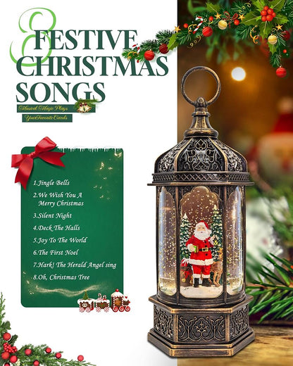 12: Large Musical Christmas Snow Globe Lantern - 13" With 8 Songs, Dual Power Santa & Reindeer
