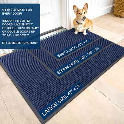 OLANLY Waterproof Heavy Duty Front Door Mat - 2-Pack, 29.5 x 17 Inch, Fade Resistant, Easy Clean, Blue