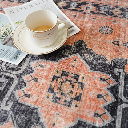 Regine Switzerland Washable 2x3 Small Area Rug - Vintage Soft Non-Slip Carpet for Pets | Stain Resistant, Orange